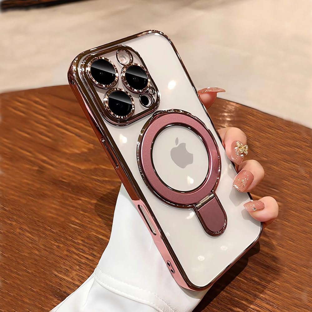QSIETSPY Magnetic Case for iPhone 15 Pro Max with Invisible Stand [Military Drop