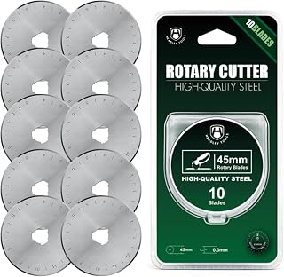 HEADLEY TOOLS 45mm Rotary Cutter Blades 10 Pack Fits Olfa, Fiskars, Replacement Rotary Blade for Arts Crafts Quilting Scrapbooking Sewing, Sharp and Durable
