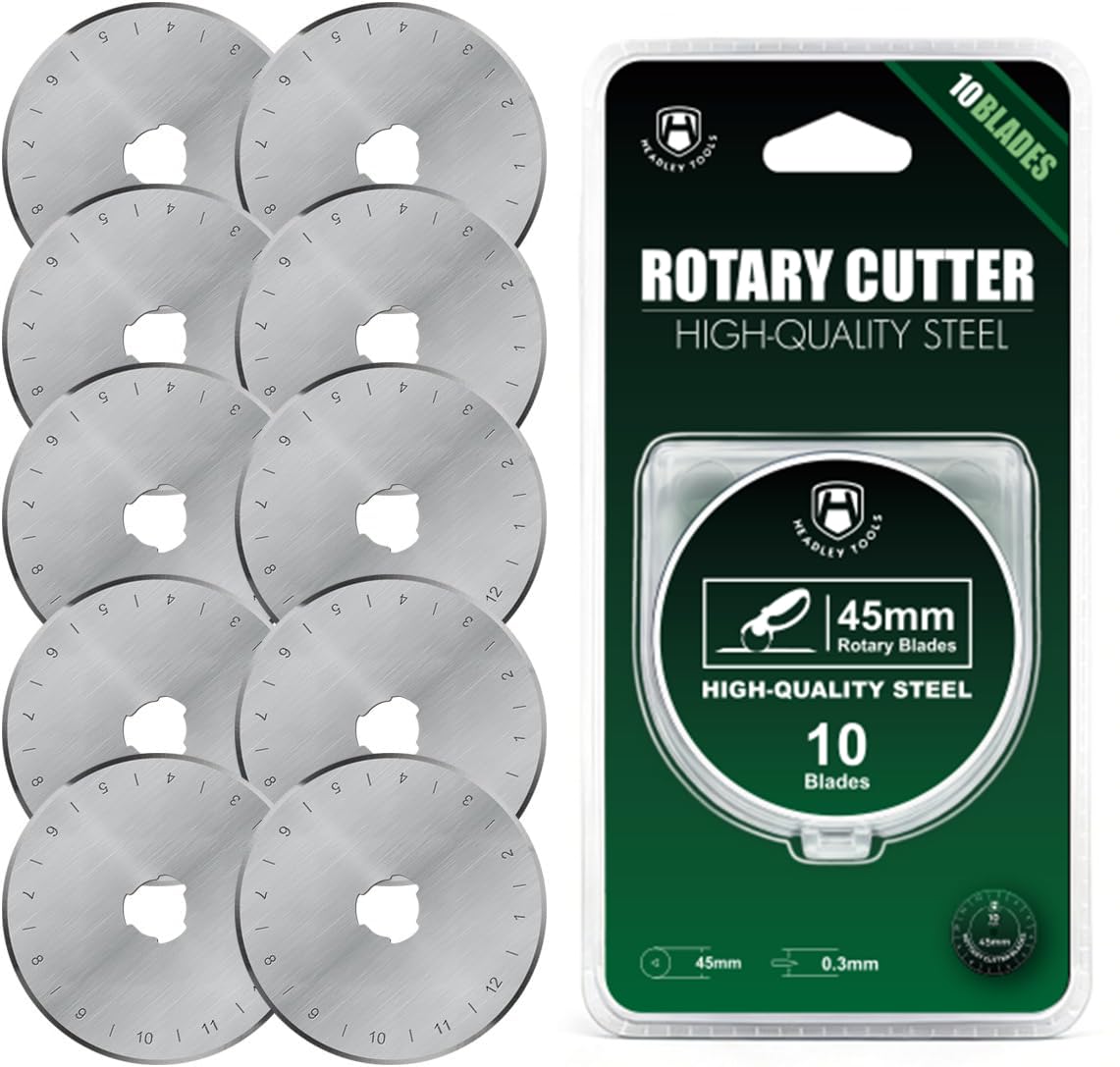 HEADLEY TOOLS 45mm Rotary Cutter Blades 10 Pack Fits Olfa, Fiskars, Replacement 