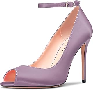 Aachcol Women's High Heel Pumps with Open Toe Ankle Strap, Dress Shoes, Wedding Party, Satin 10 cm