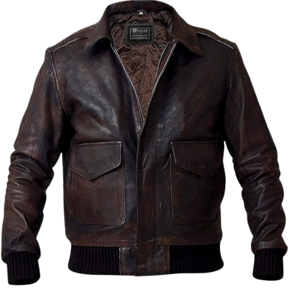Mens G-1 Fur Collar US Navy Flight Distressed Brown Aviator Genuine Leather Jack