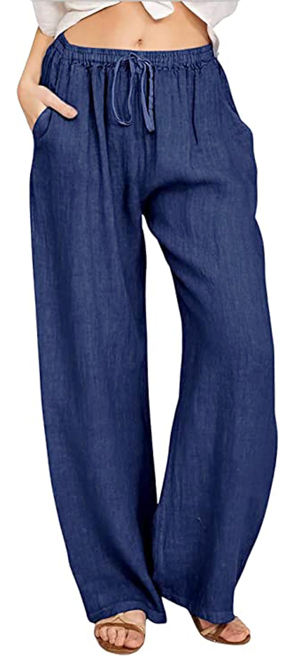 Loveimgs - Pantaloni da spiaggia da donna, casual, con elastico in vita, leggeri
