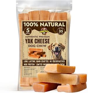 Tibetan Dog Chew Yak Cheese Sticks (5 Medium Chews) - Natural Handmade Treats for Medium Dogs, Long-Lasting, Easy to Digest with No Additives, Rawhide, Grains or Gluten, Perfect for Aggressive Chewers