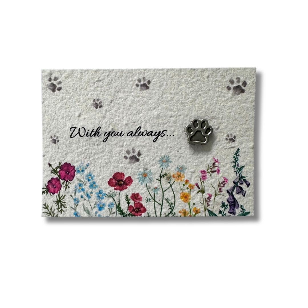 Pet Loss Gift with Paw Print Pin & Plantable Forget Me Not Card, Pet Memorial Gi
