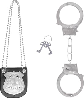 Police Costume Accessories, Police Badge Fake Handcuffs with Keys Set, Halloween Detective Cop Spy Agent Costume Accessories