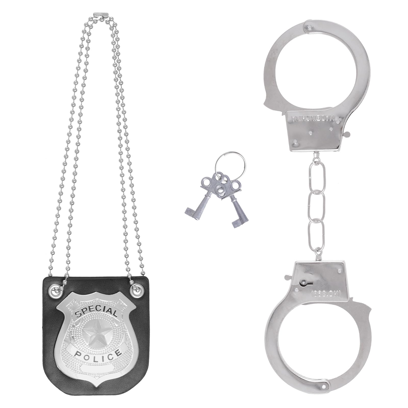 Police Costume Accessories, Police Badge Fake Handcuffs with Keys Set, Halloween