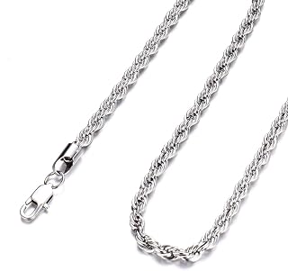 FEEL STYLE ステンレススチールチェーン 925シルバーロープチェーン 3-5mm ツイストロープネックレス 14-30インチ