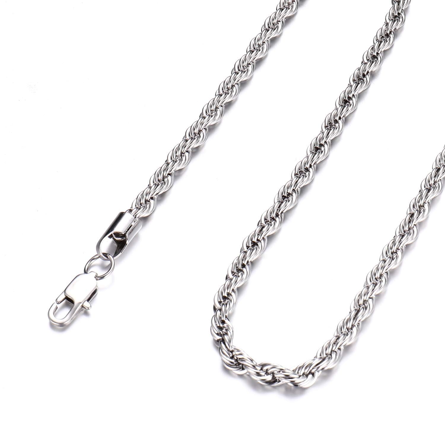 FEEL STYLE ステンレススチールチェーン 925シルバーロープチェーン 3-5mm ツイストロープネックレス 14-30インチ