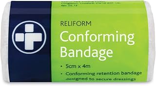 Reliance Medical Reliform Non-Sterile Conforming Retention Bandage, Soft, Comfortable, High Absorbent, Secure Dressings and Wounds, Ideal for First Aid, 5cm x 4m, Pack of 10