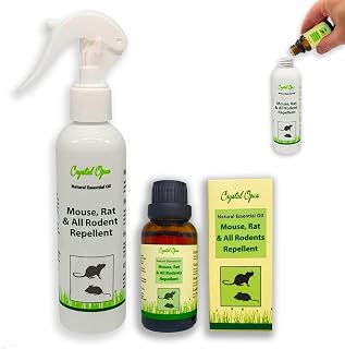 Mouse, Rat & Rodent Repellent Spray Makes 30+ Bottles. Peppermint Oil Based, Tried & Trusted Blend with Eucalyptus, Citronella, Lemon, Chilli, Lavender & Clove. Safe Deterrent. Crystal Opus