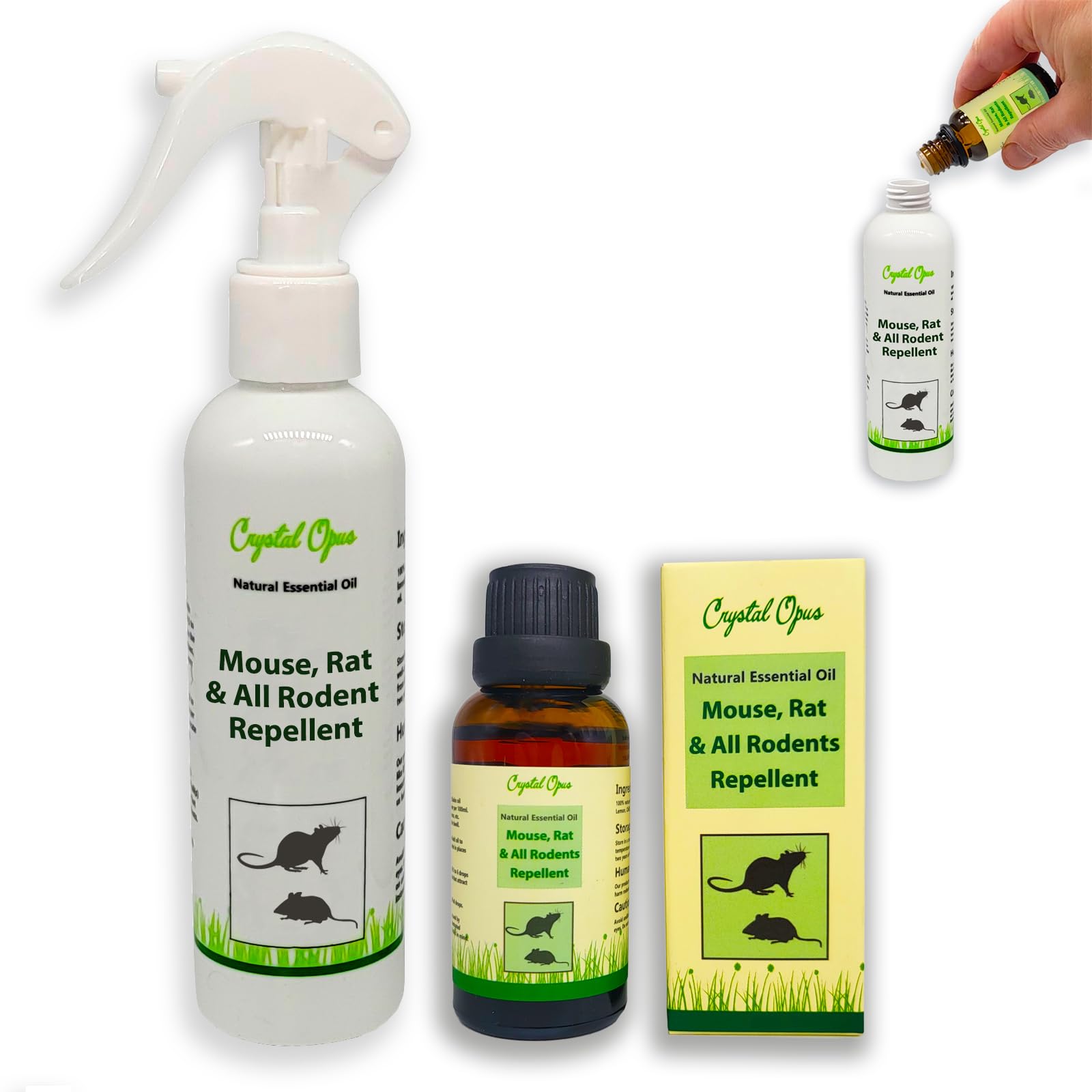 Mouse, Rat & Rodent Repellent Spray Makes 30+ Bottles. Peppermint Oil Based, Tri