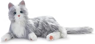 Ageless Innovation Joy For All Interactive Pet Cat - Lifelike & Realistic Companion with Soft Fur and Soothing Purrs, No Assembly Required - Silver With White Mitts