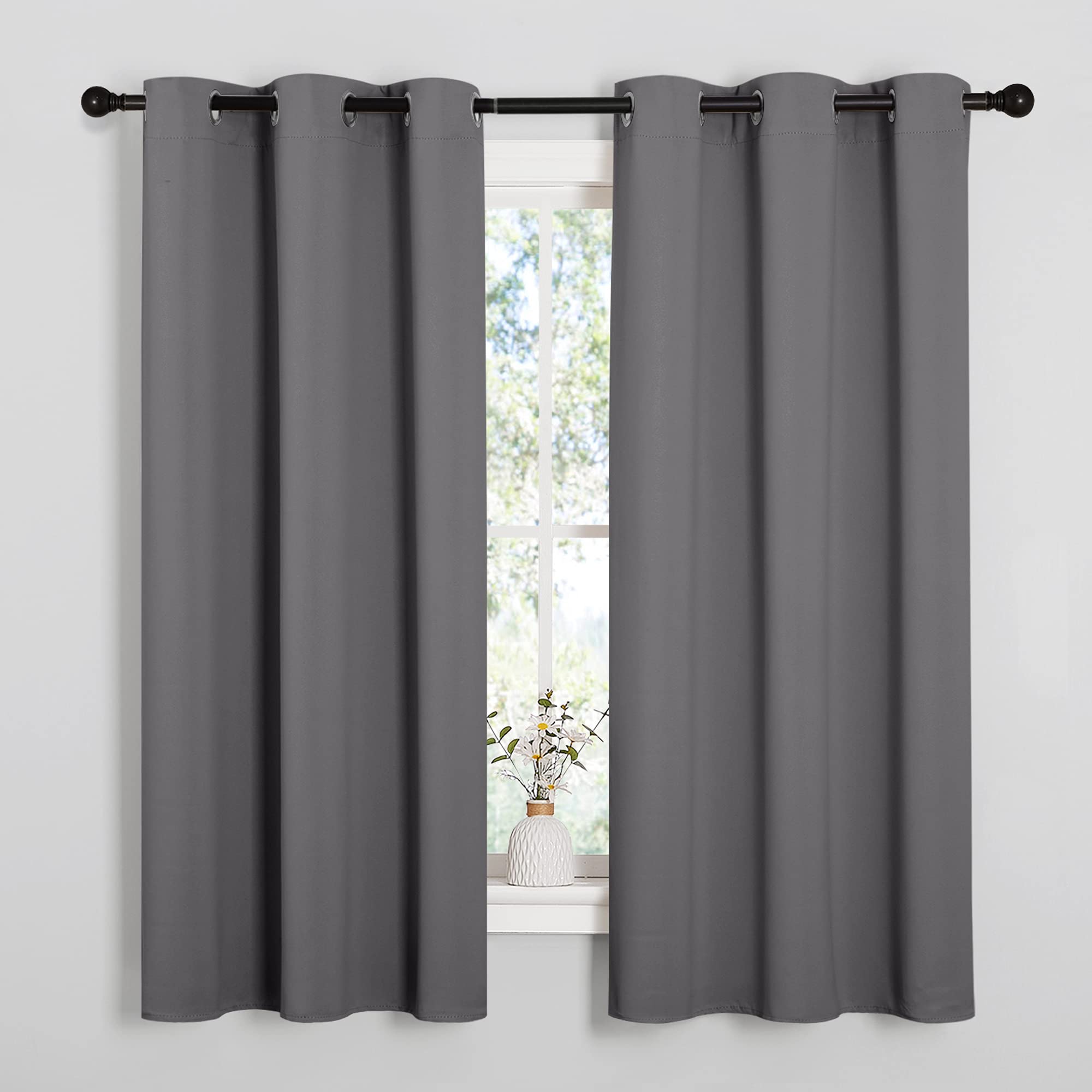 NICETOWN Blackout Curtains 2 Panels for Bedroom (W42 x L63,Grey) | Wrinkle-free,