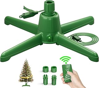 360° Rotating Christmas Tree Stand with Remote & Manual Control, 7.5ft/90lb | Up to 7.5ft, 90lb, Fits 0.8–1.5" Poles, 3 Light Outlets (625W Total), Stable Design for Smooth, Quiet Rotation