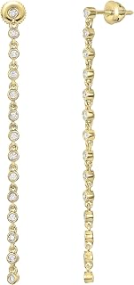 Dazzlingrock Collection Round Gemstone or Diamond Womens Linear Bar Drop Earrings in Solid Gold