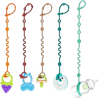 LittleHugs Toy Straps for Baby, 5pcs Adjustable Toy Holder for Stroller Accessories, Silicone Tether Pacifier Clip, No Throw Travel Essential Leash for High Chair, Car Seat (5-Pack)