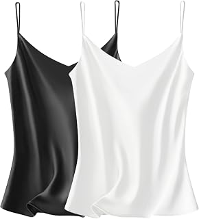 VIDUSSA Women's Satin Cami Tank Top Basic Shirt V-Neck Sleeveless Blouses Silk Top Pack