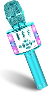 BONAOK Kids Karaoke Microphone Portable Bluetooth Machine Wireless Mic with LED Light, Birthday Gift Toys for Girls Boys Ages 4 5 6 7 8 9 10 11 12 Years Old Party Home(Blue)