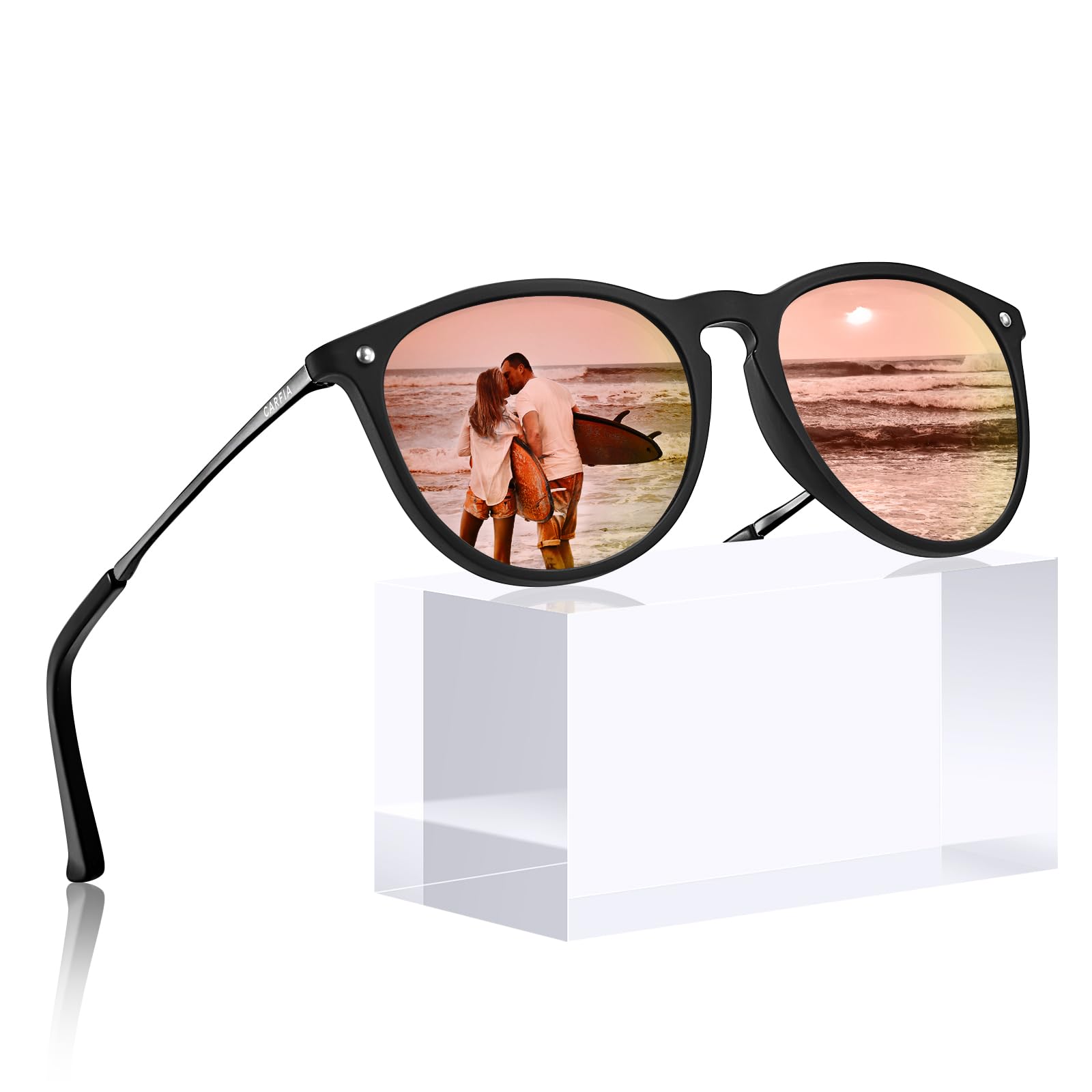 Carfia Polarized Sunglasses Cat.3 Vintage Acetate Frame UV400 Protection