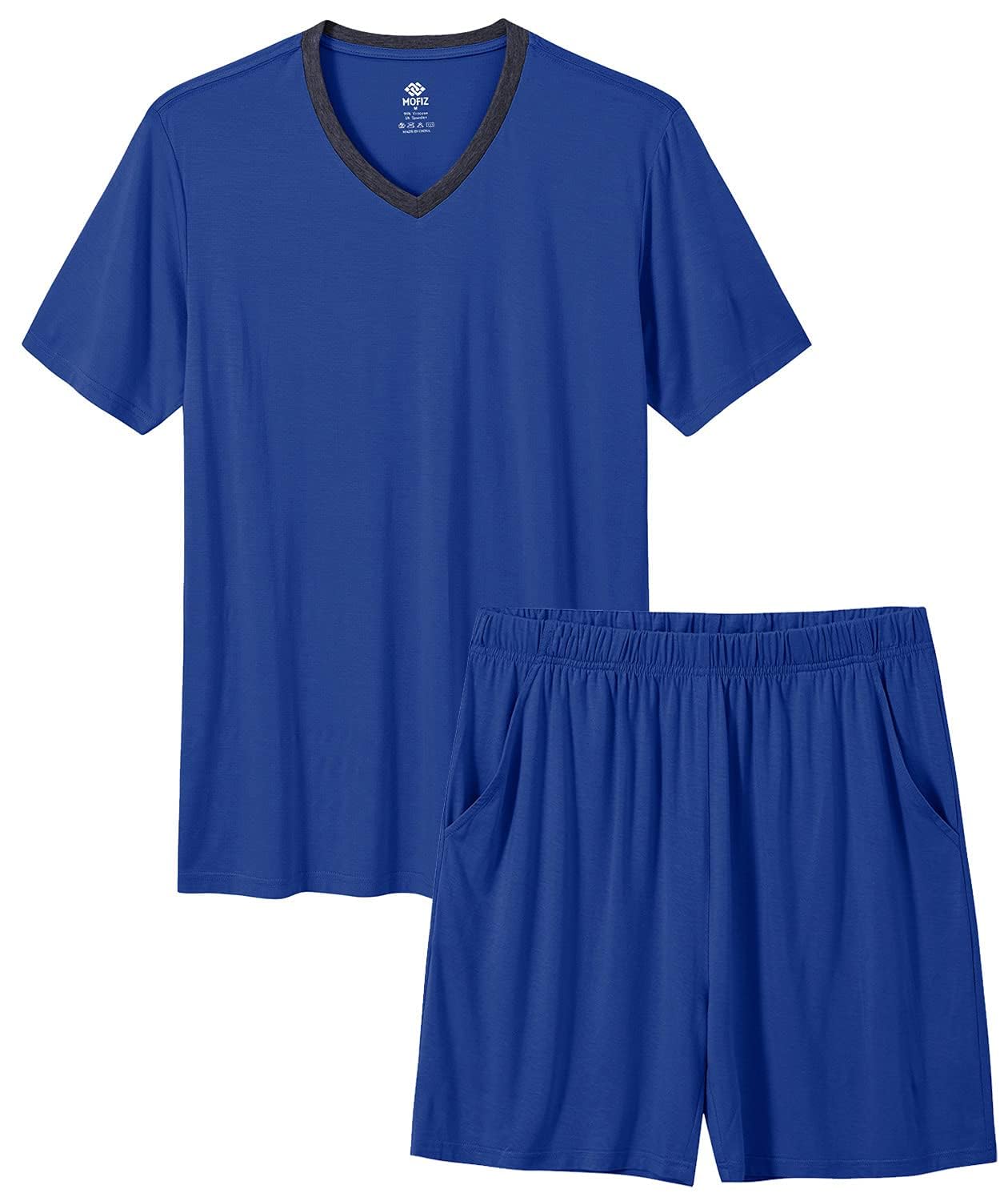 MoFiz Men's Pyjamas Summer Short Pyjamas Two Piece Pajamas Set Short Sleeve V Ne