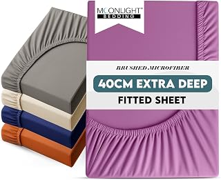 Moonlight Bedding Fitted Sheet 40 Cm Extra Deep Pocket Bed Sheets 16 inch Ultra Soft Bottom Sheet Brushed Microfiber Breathable Shrinkage and Fade Resistant (Purple, Single)