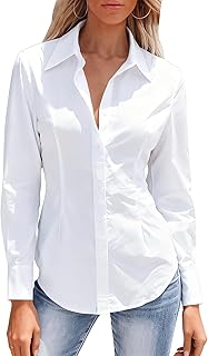 Women's Button Down Shirts Collared Fitted Dress Shirts Long Sleeve Wrinkle Free Blouse Formal Office Work Tunic Tops