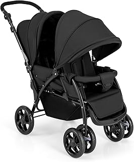 HONEY JOY Double Stroller, Foldable Lightweight Infant Twin with Tandem Seating, 5-Point Harness, Recline Seat, Storage Basket, Compact Baby Double Stroller Newborn and Toddler (Black)