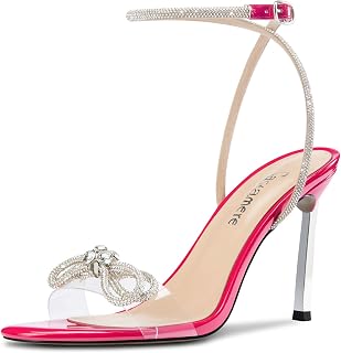 Castamere Women Needle High Heel Open Toe Strappy Ankle Diamond Crystal Bow Tie Sandals Dance Summer 10CM Heels