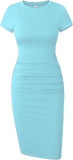Missufe - Women's Casual Short Sleeve Ruffle Bodycon Midi Dress with T-Shirt Design