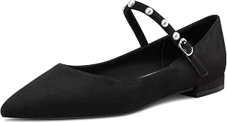 NobleOnly Women's Pointed Toe Mary Jane Low Heel Pumps Office Party Classic Buckle Shoes 1 cm Heels