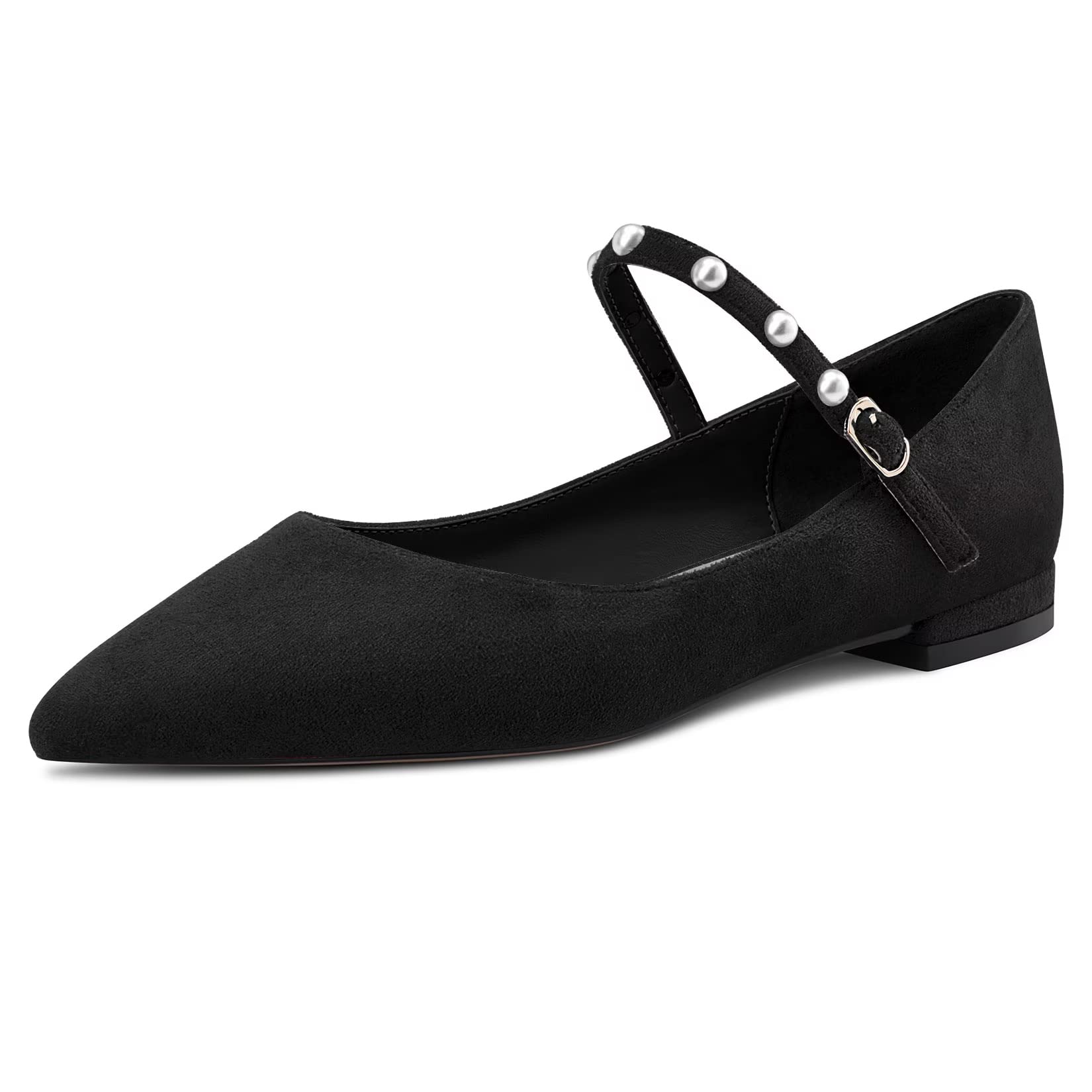 NobleOnly Women's Pointed Toe Mary Jane Low Heel Pumps Office Party Classic Buck