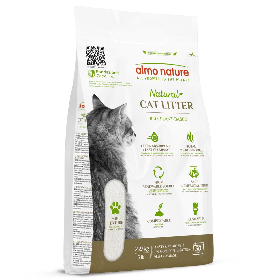 almo nature Cat Litter – Soft Texture | 100% Natural, Plant-Based, Non-Clumping,
