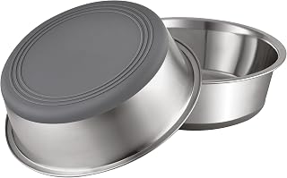 PEGGY11 Nonslip Stainless Steel Dog Bowls, 3.8 US Cup Each, 2 Pack | No slide silicone bottom, Dishwasher safe, Easy to clean, Stackable design