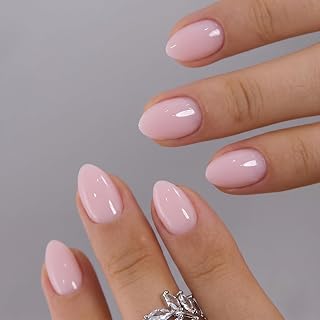 CurvLife Extra Short Almond Press On Nails, Blush Veil Nude Pink, Soft Gel | 32PCS, 16 Sizes, Salon-Quality Natural Fake Nails, Curved Fit, 7-14 Day Glue-On Wear, Reusable Stick-On Nails, Press-On Kit