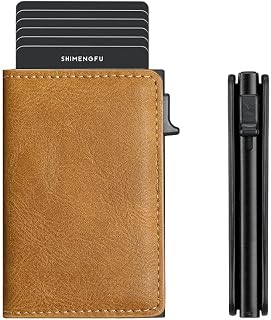 Mens Slim Pop Up Aluminum Wallet Leather Case RFID Blocking Minimalist Design Compact Black, brown, Minimalist
