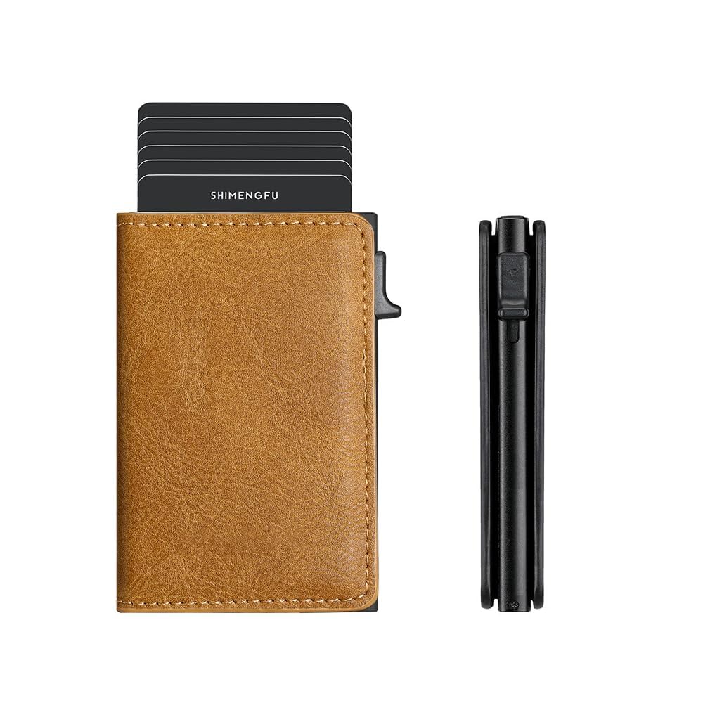 Mens Slim Pop Up Aluminum Wallet Leather Case RFID Blocking Minimalist Design Co