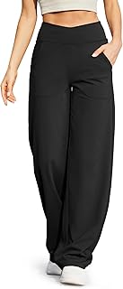 G4Free Yoga Pants for Women Wide Leg Trousers Crossover High Waist with Pockets Petite/Regular/Tall Loose Stretch Casual Lounge Pants