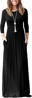 WNEEDU Women's 3/4 Sleeve Maxi Dress with Pockets Loose Casual Long
