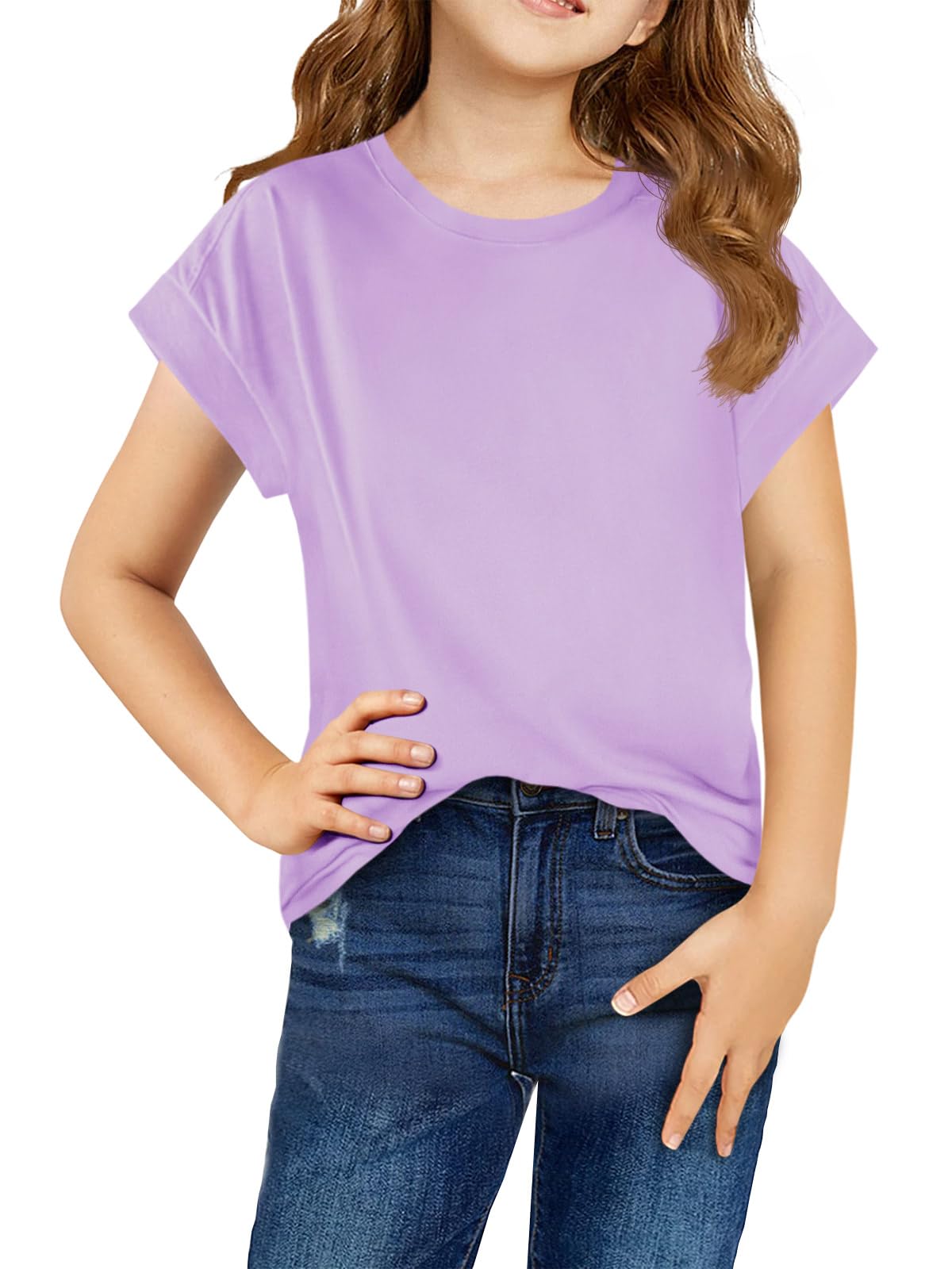 Haloumoning Baby Girls Summer Cap Sleeve Shirts Casual Cute Round Neck Tops 5-14