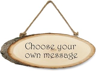 Personalised Engraved Wooden Log Slice Door Sign – Custom Text Rustic Hanging Wood Plaque with Bark Edge