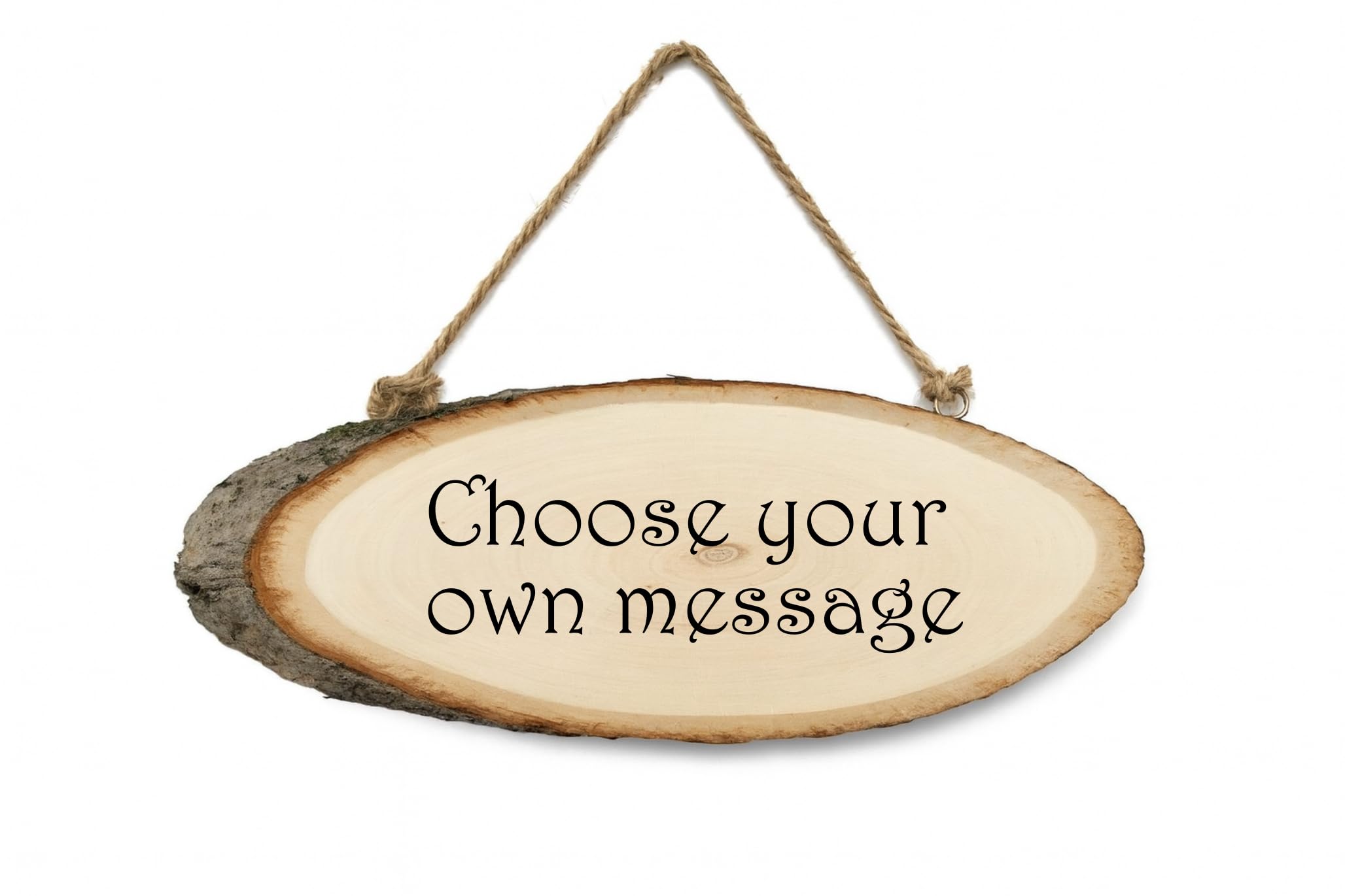 Personalised Engraved Wooden Log Slice Door Sign – Custom Text Rustic Hanging Wo