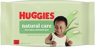 Huggies Natural Care Baby Wipes - Single Pack (48 Wipes) – Plastic Free Wet Wipes with Aloe Vera & Vitamin E, Hypoallergenic, Comfort and Soothe Baby's Delicate Skin