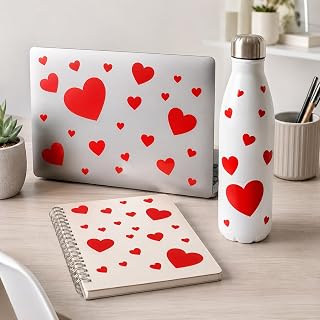 Multi Size Solid Red Heart Waterproof Vinyl Sticker Self Adhesive Decal Set, Cute Love Pattern Laptop Water Bottle Notebook Valentine Gift DIY Craft Decoration