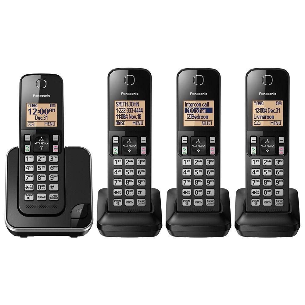 Panasonic KX-TGC384B Dect 6.0 4 Handset Landline Telephone (Renewed)