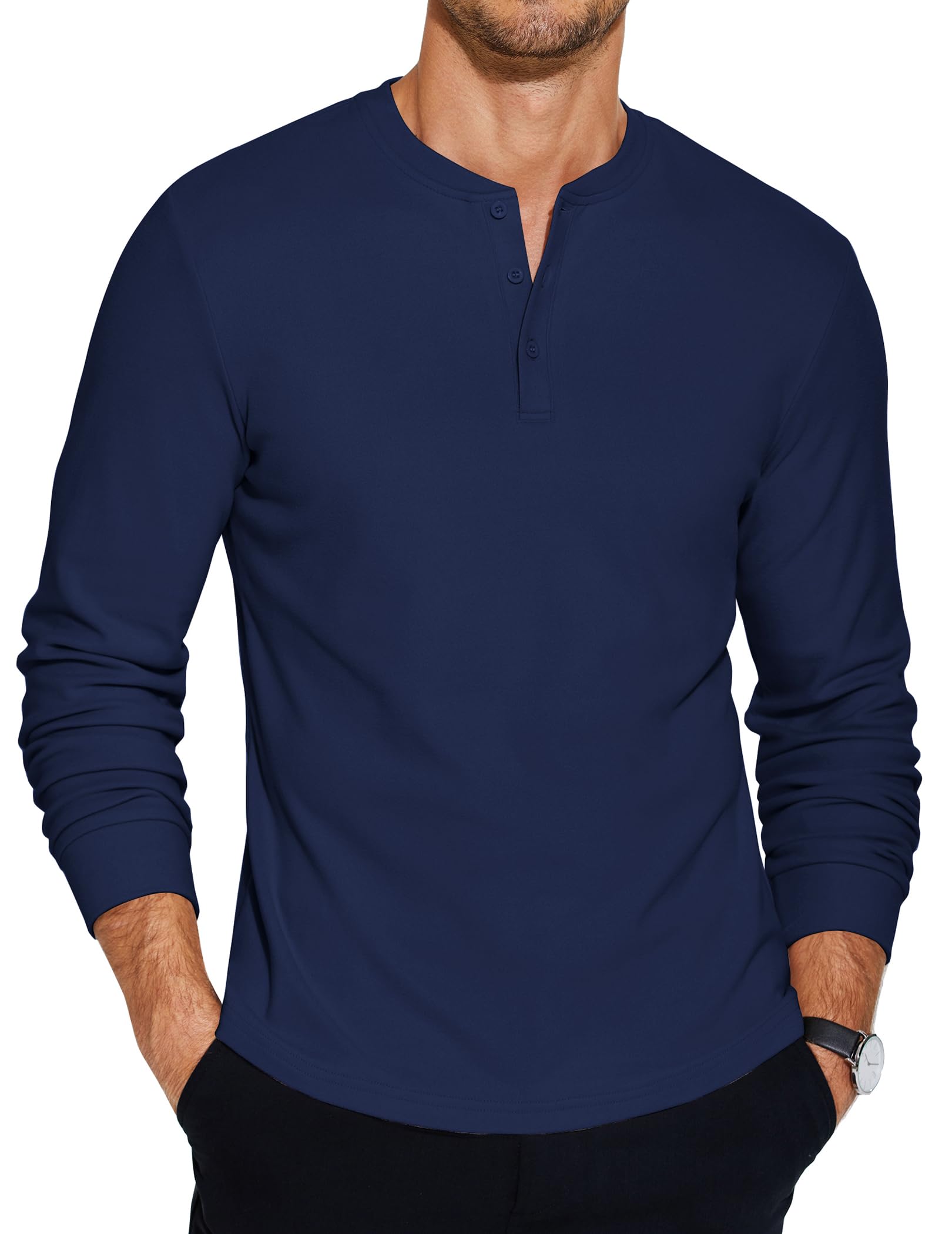 COOFANDY Henley Shirt Men's Long Sleeve Basic Pullover Knopfleiste Long Sleeve