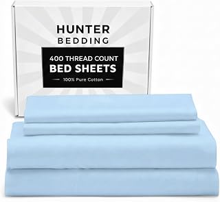 400 TC Pure Cotton Bed Sheets Set Super King Size – Luxury Hotel Quality, Extra Soft Breathable & Cooling Bedding – Wrinkle Resistant, Easy Fit 40 CM Deep Pocket – 4 Piece Set (Light Blue Solid)