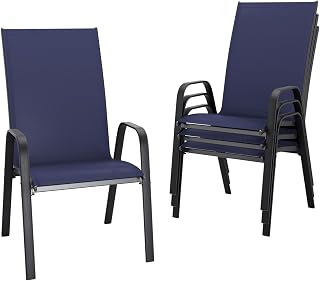 Outvelar Patio Chairs Set of 4, Outdoor Dining Chairs, Navy Blue | Stackable Design, Breathable Textilene, 20" Wide Seat & Powder-Coated Steel Frame for Deck, Garden, Porch and Poolside
