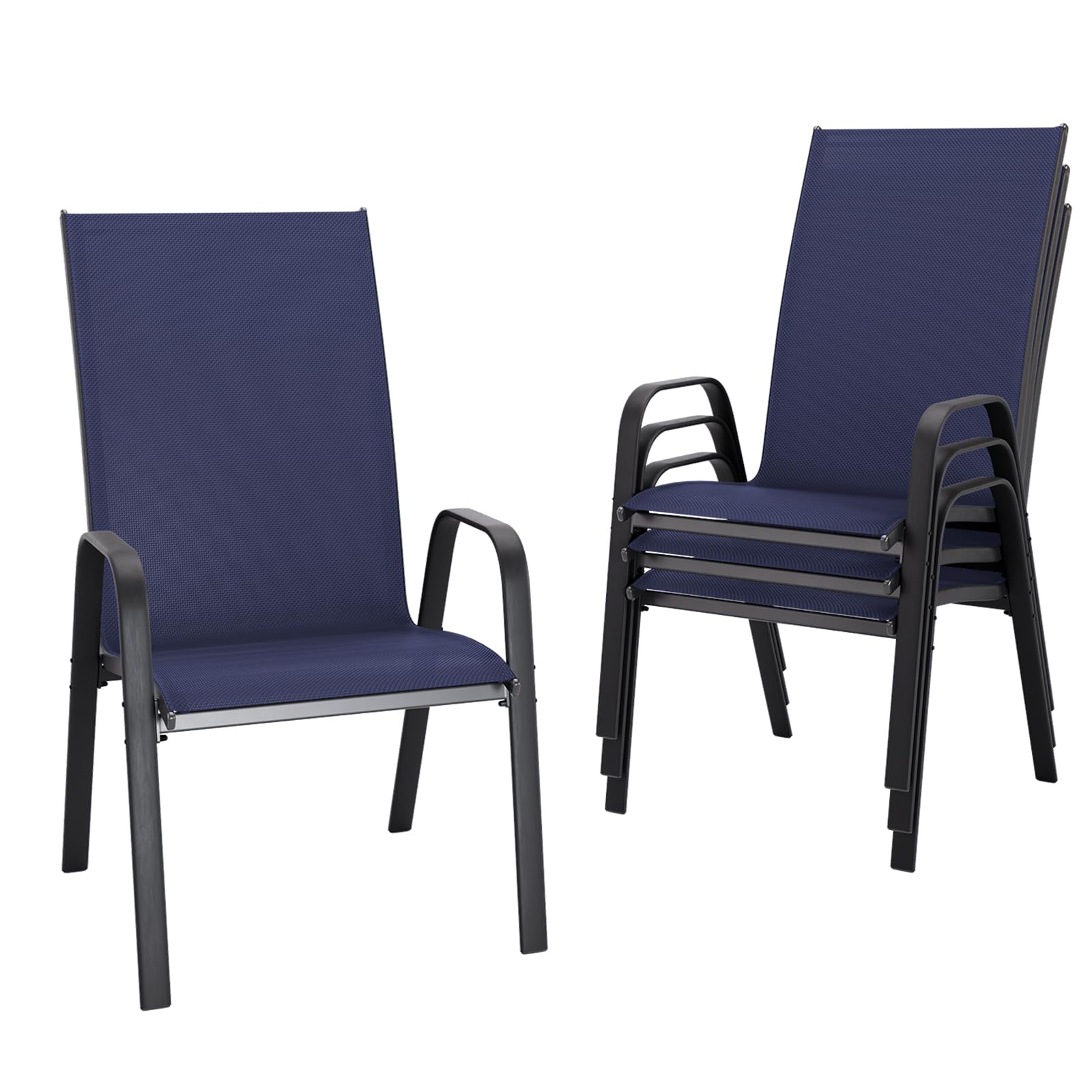 Outvelar Patio Chairs Set of 4, Outdoor Dining Chairs, Navy Blue | Stackable Des