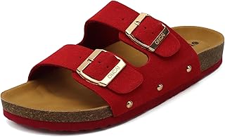 ONCAI Women's Mules Buckle Mules And Clogs Women Open Toe Leather Summer Flat Cork Sandals