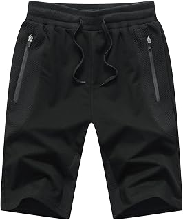 JustSun Mens Shorts Casual Sports Joggers Shorts with Elastic Waist Zipper Pockets